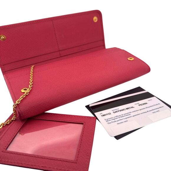 Prada Saffiano Metal Continental Wallet in Peonia Pink with Gold Hardware - Picture 4 of 8